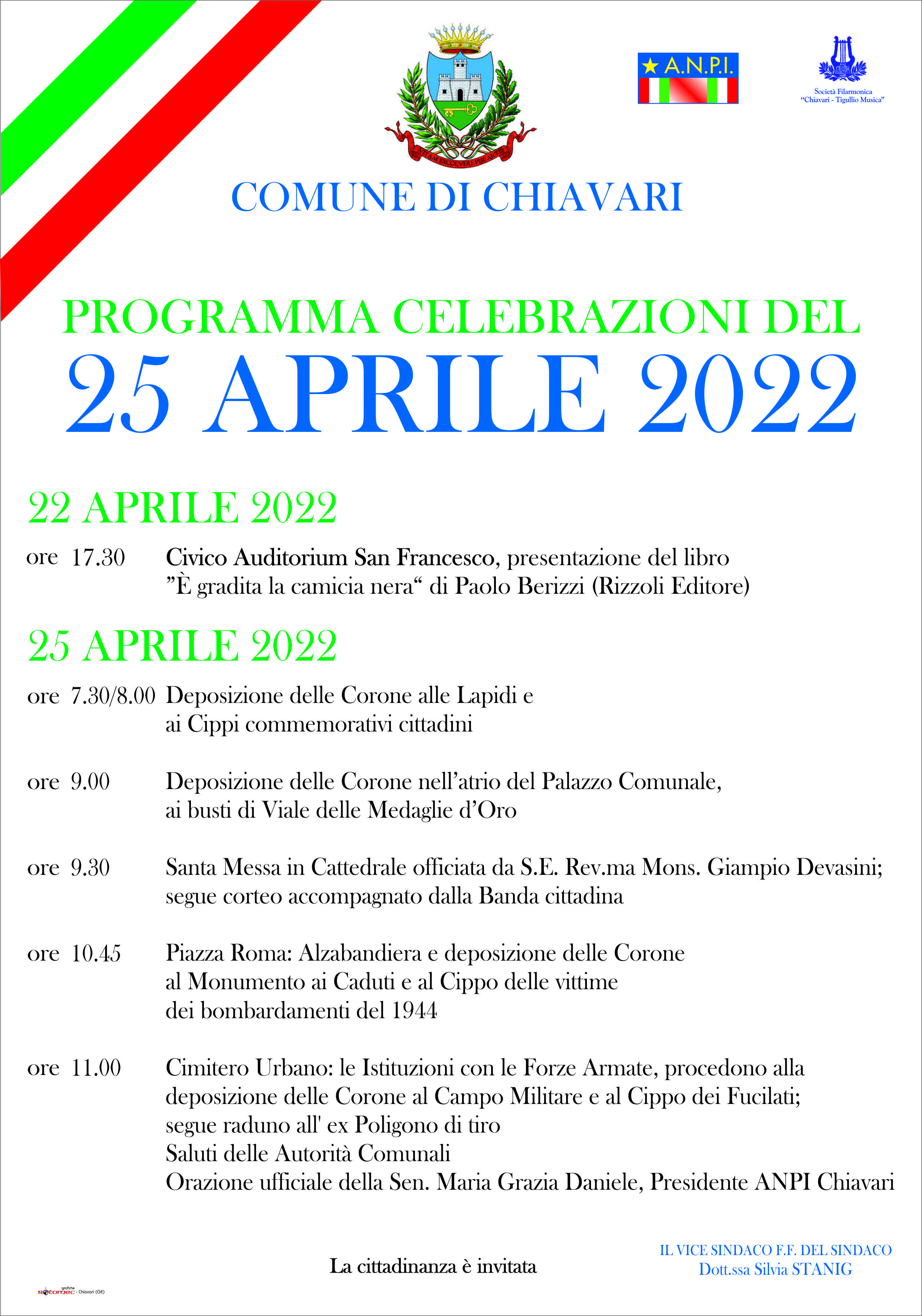 77° anniversario 25 Aprile- Programma delle Celebrazioni