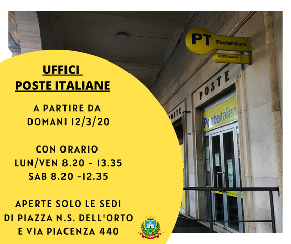 Apertura uffici Poste Italiane