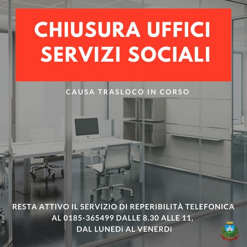 Ufficio Servizi Sociali - Chiusura al pubblico causa trasloco